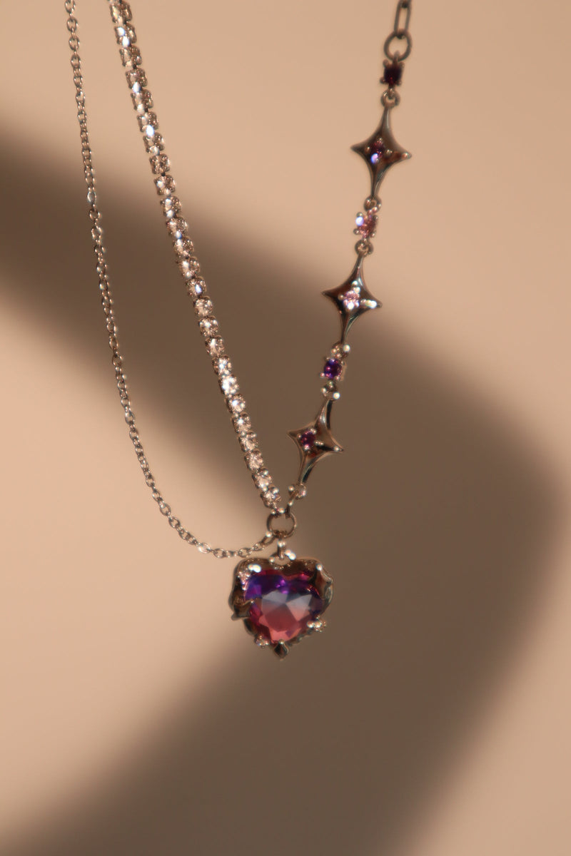 Palladium White Gold Plated Gradient Heart Necklace