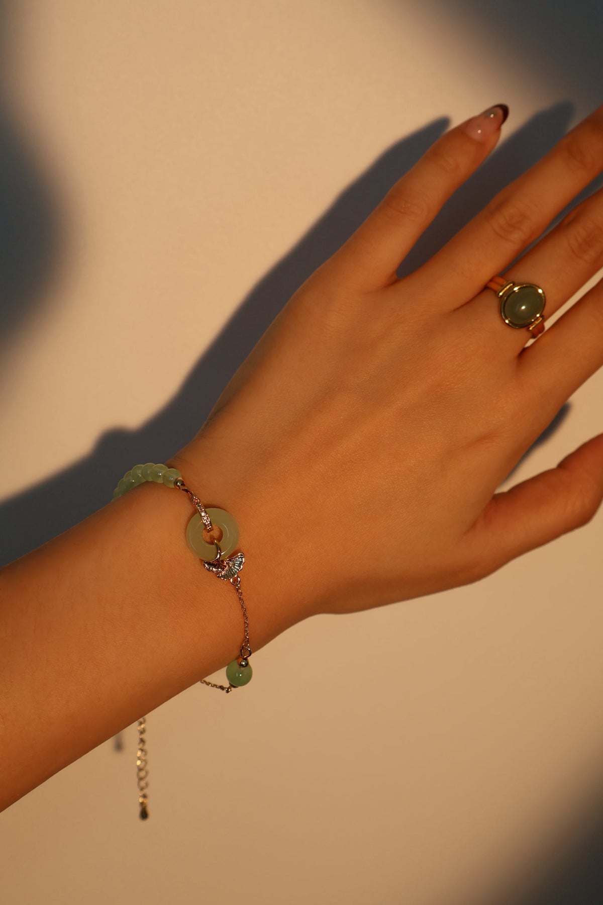 18K Real Gold Plated Jade Ginkgo Bracelet