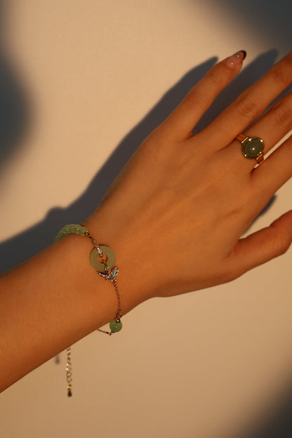 18K Real Gold Plated Jade Ginkgo Bracelet