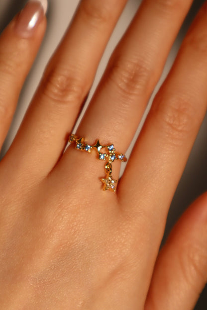 20K Real Gold Plated Blue Gem Meteor Ring