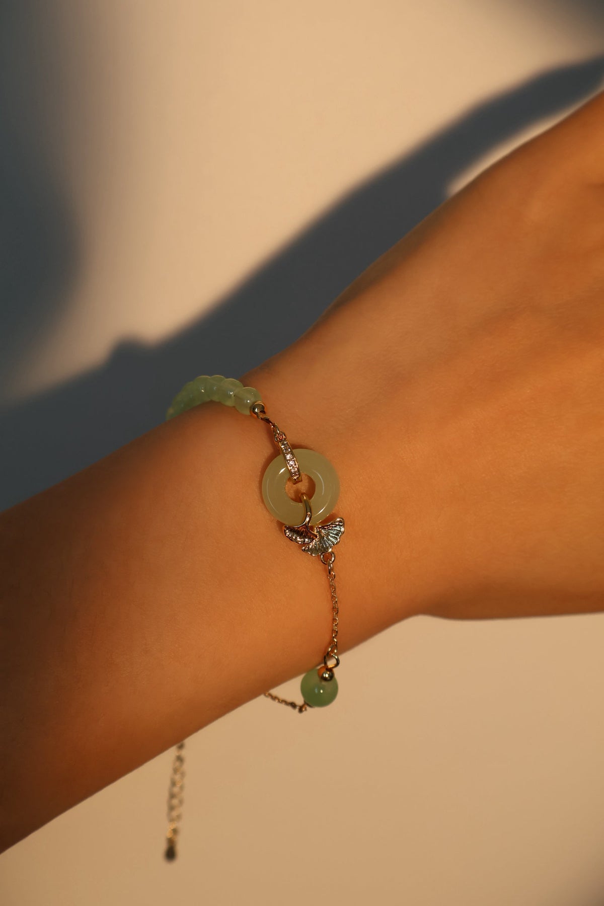 18K Real Gold Plated Jade Ginkgo Bracelet