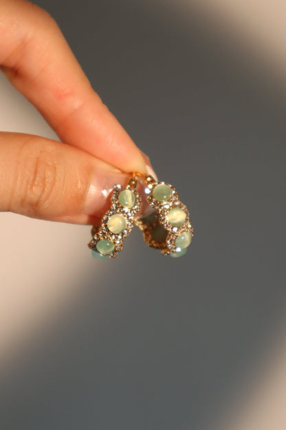 18K Real Gold Plated Green Opal Hoop Earrings
