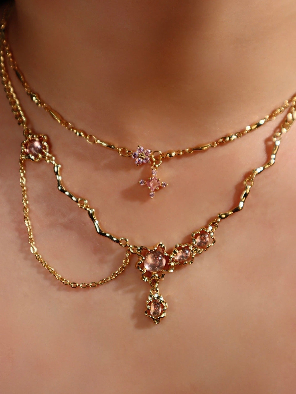 18K Real Gold Plated Tourmaline Starlight Cross Necklace