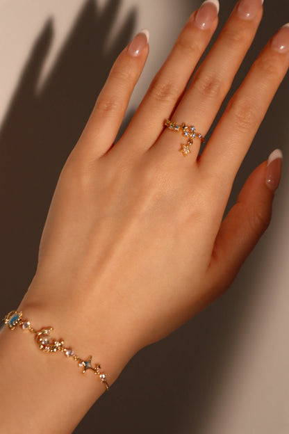 20K Real Gold Plated Blue Gem Meteor Ring