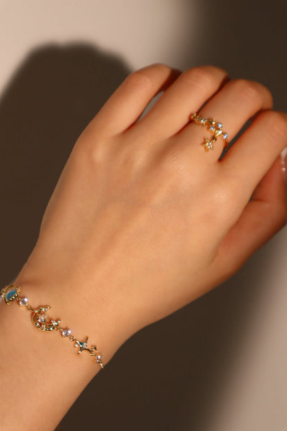 14K Real Gold Plated Blue Star Moon Bracelet
