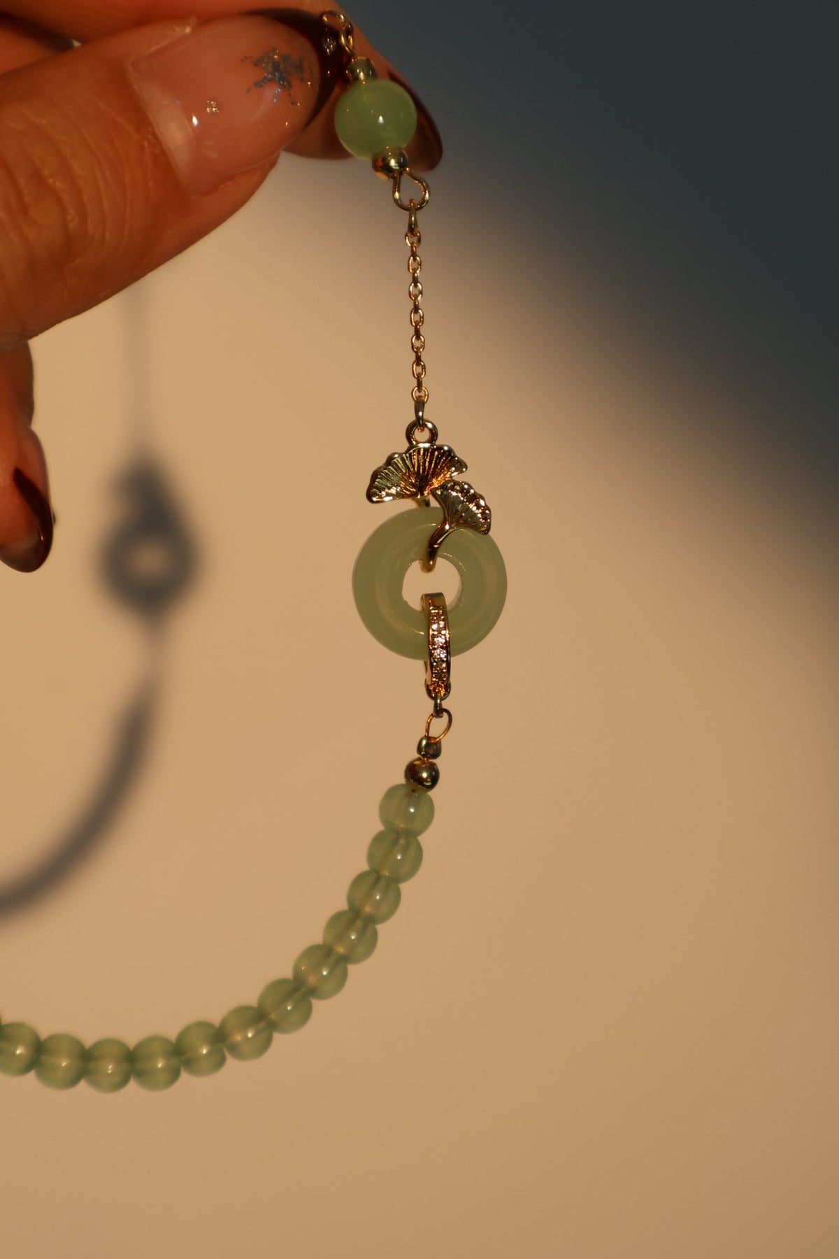 18K Real Gold Plated Jade Ginkgo Bracelet