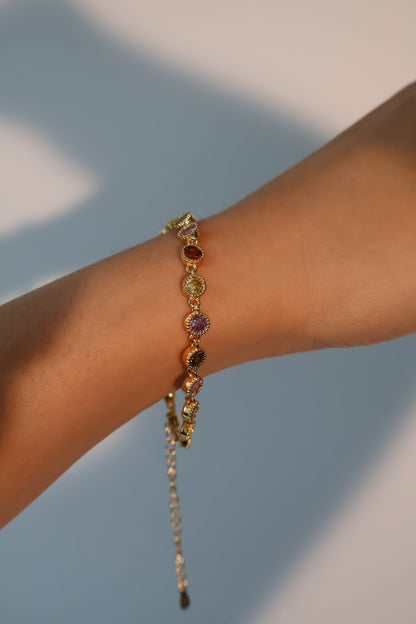 18K Real Gold Plated Multi Color Gemstones Bracelet
