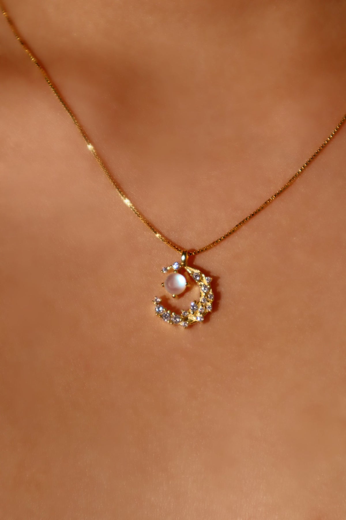 18K Real Gold Plated Moonstone Moon Necklace