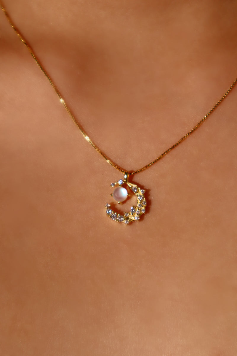 18K Real Gold Plated Moonstone Moon Necklace