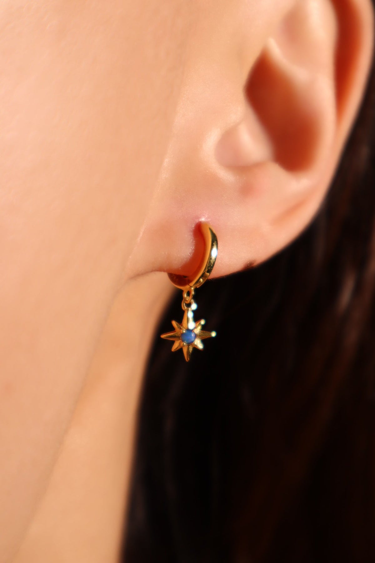 18K Gold Vermeil Moon Star Blue Opal Earrings