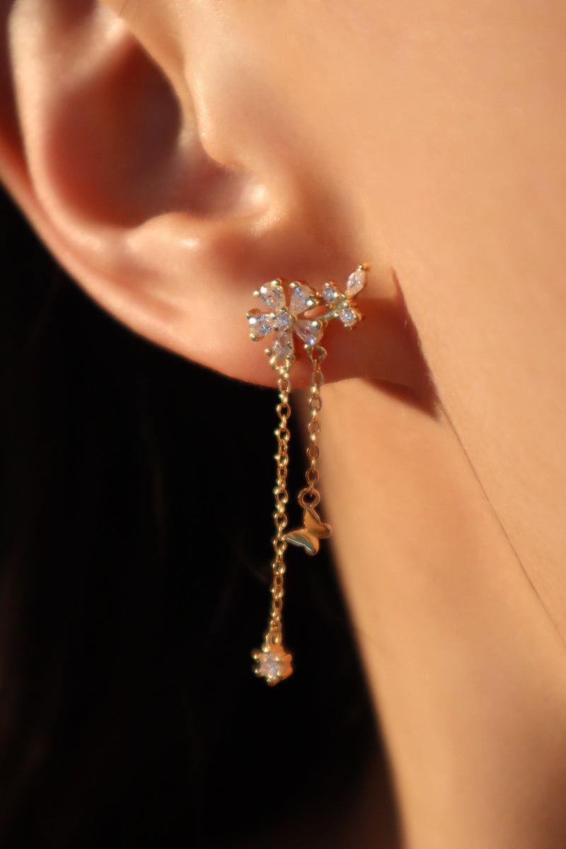 18K Real Gold Plated Diamond Flake Dangle Earrings