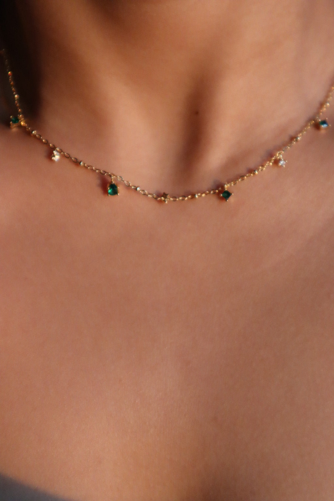 18K Gold Vermeil Green Gem Necklace