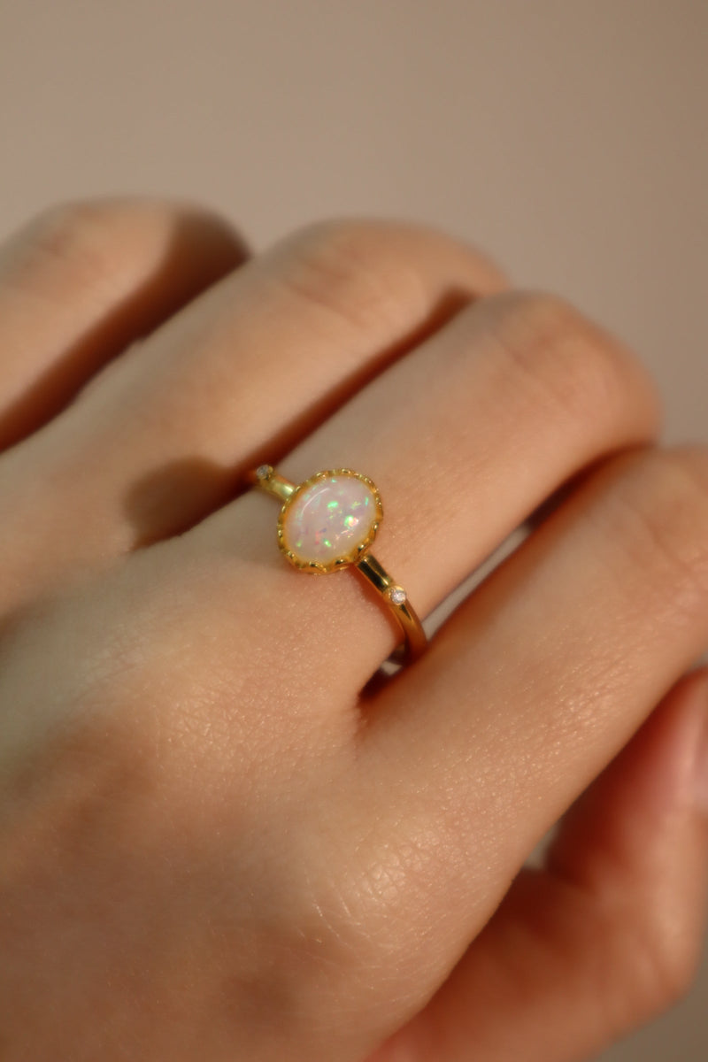 18K Real Gold Plated White Opal Ring