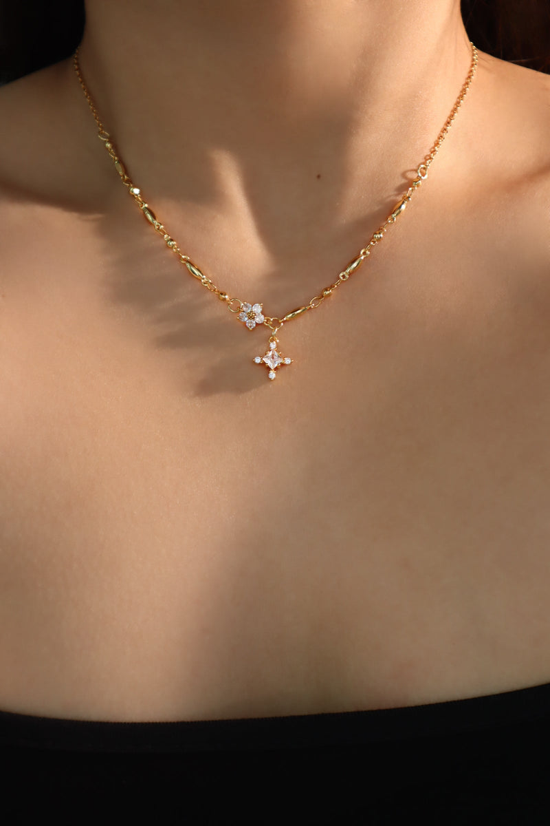 18K Real Gold Plated Diamond Starlight Cross Necklace