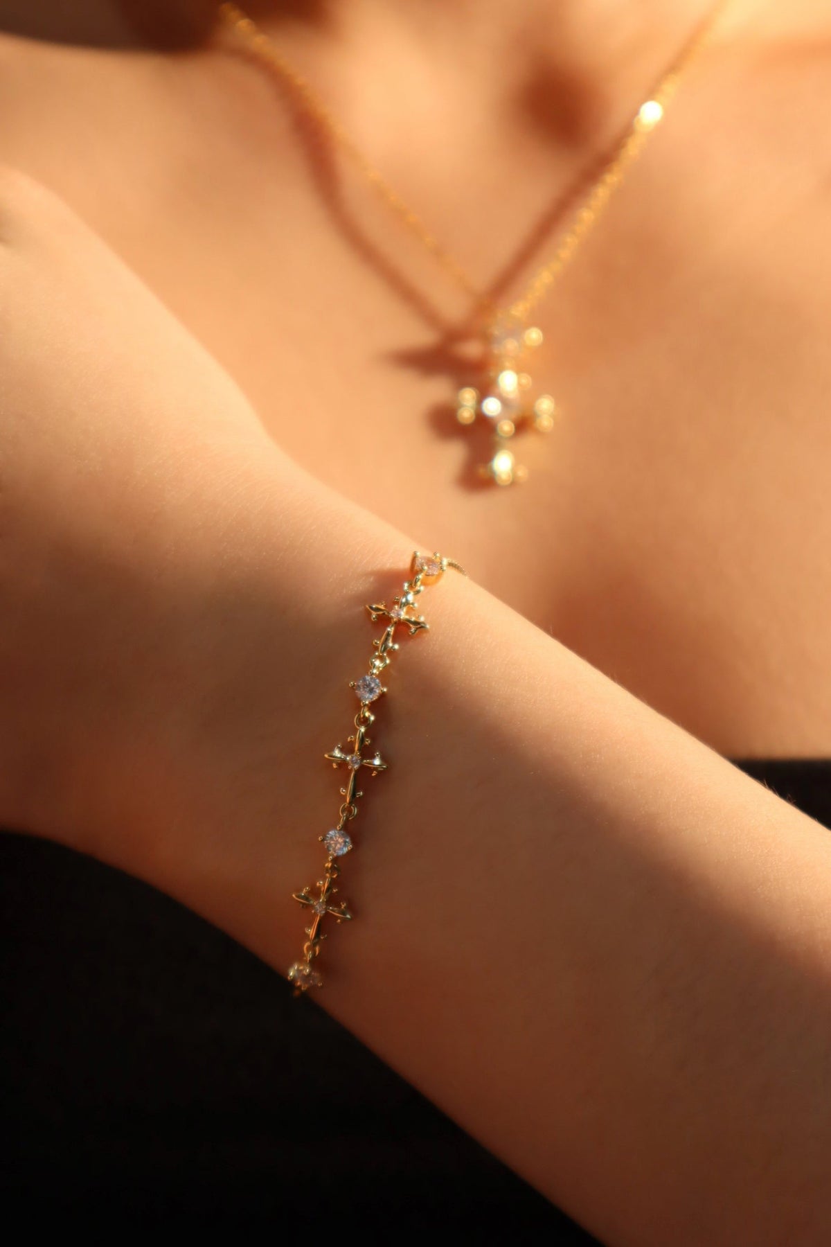 18K Real Gold Plated Multi Diamond Cross Bracelet