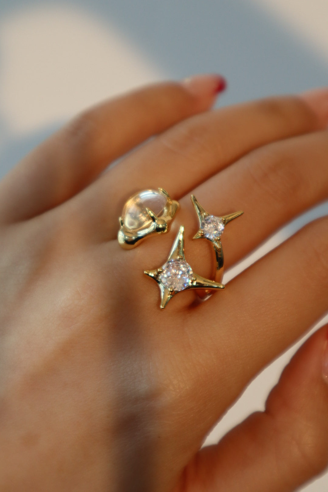 18K Real Gold Plated 3 in 1 Gemstones Ring