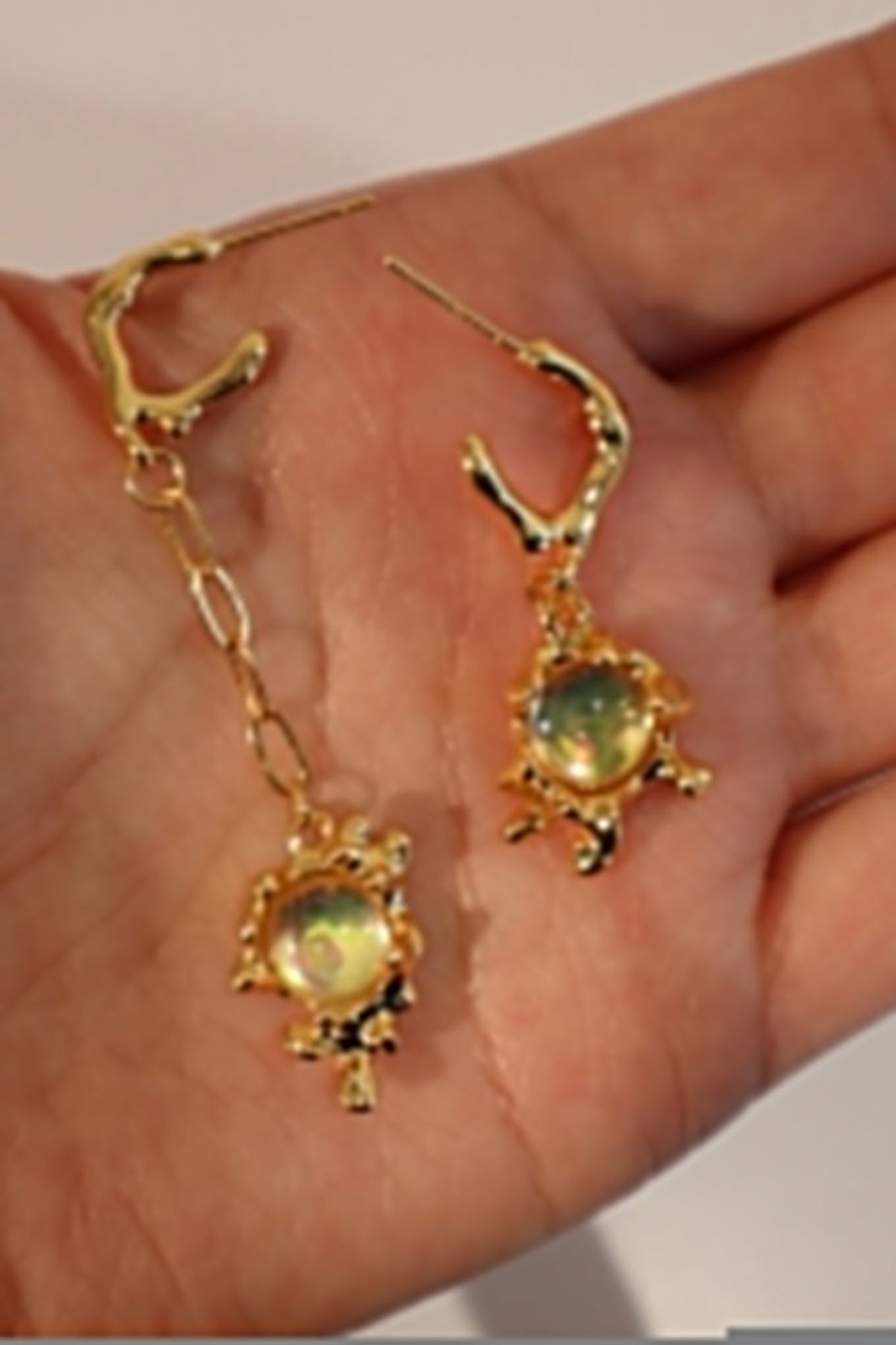 18K Real Gold Plated Opal Dangle Earrings