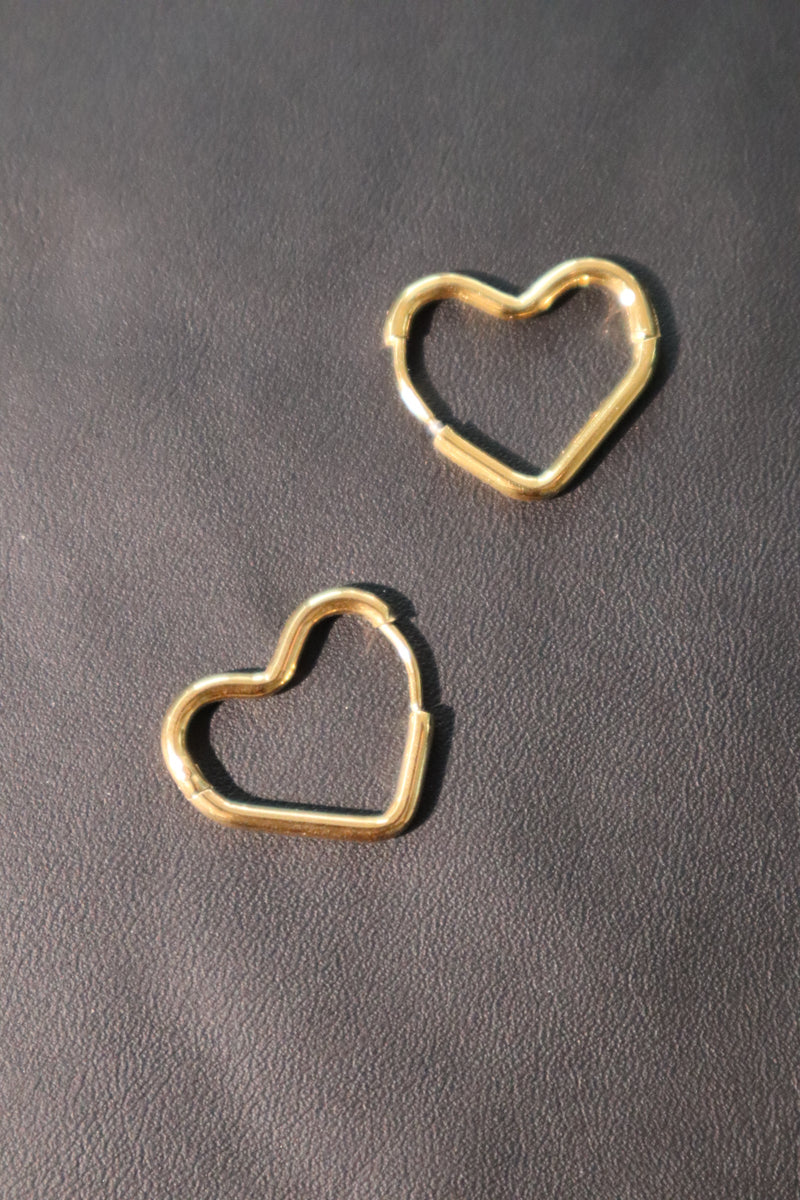 18K Gold Stainless Steel Heart Hoops Earrings