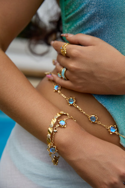 18K Real Gold Plated Multi Deep Blue Moonstones Bracelet