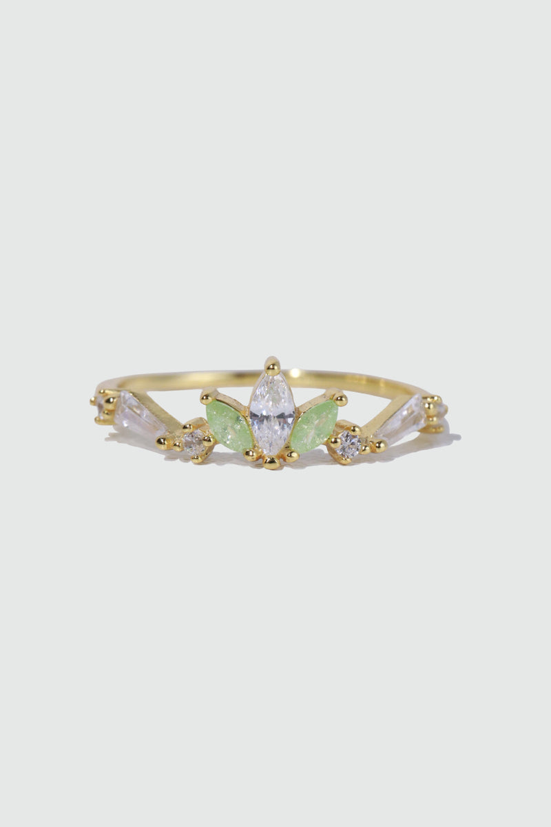 18K Gold Vermeil Green Gem Clover Ring