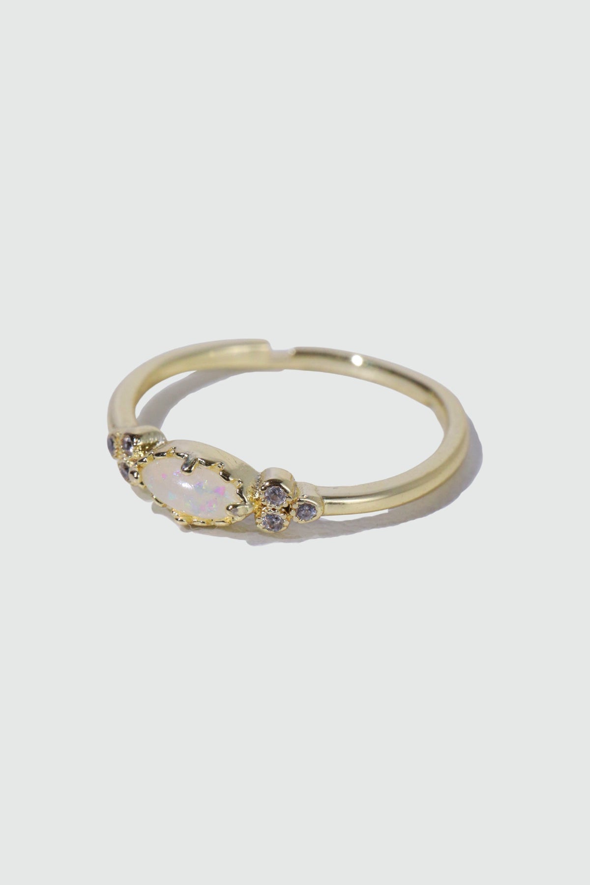 14K Real Gold Plated White Opal Diamonds Ring