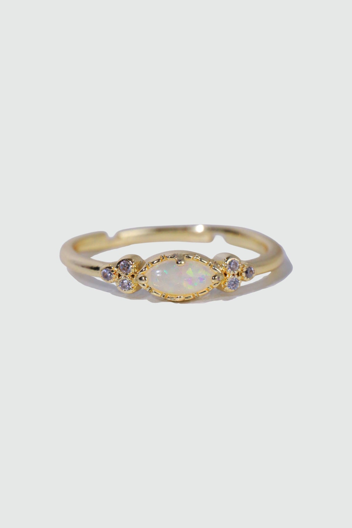 14K Real Gold Plated White Opal Diamonds Ring