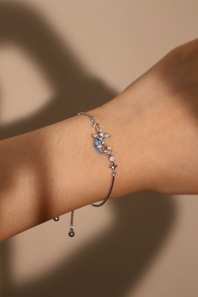 Palladium White Gold Plated Moonstone Moon Star Bracelet