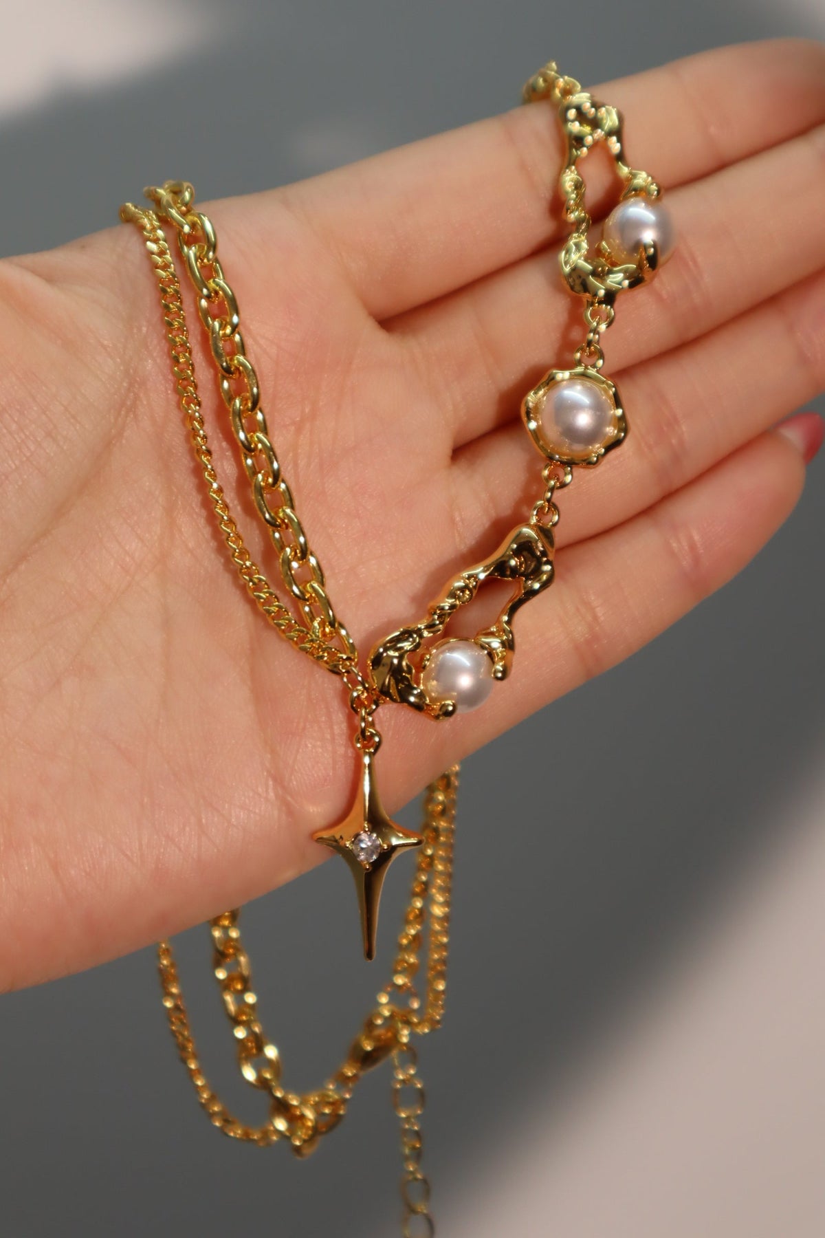 18K Real Gold Plated Pearl Star Necklace