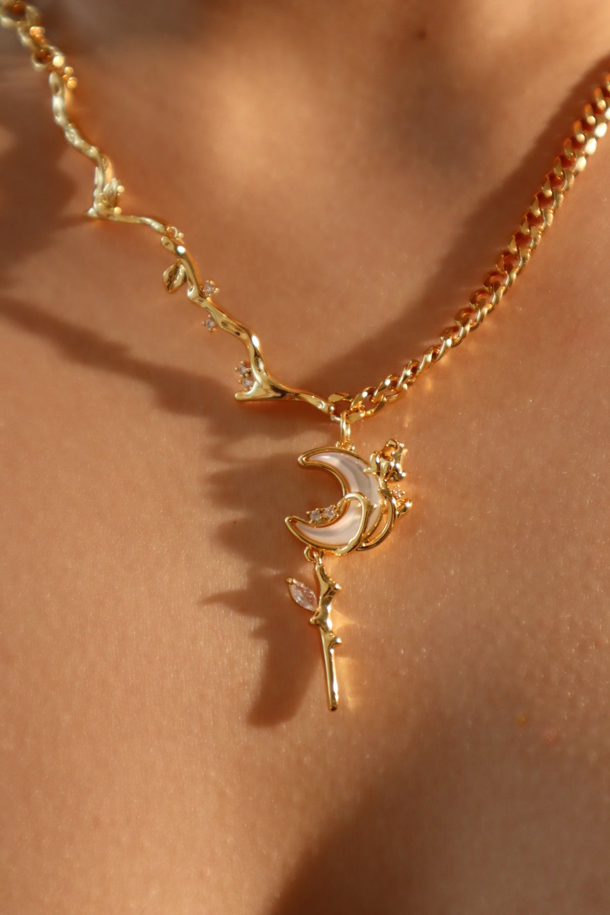 18K Real Gold Plated Rose Moon Necklace