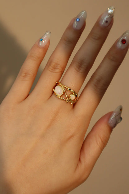 18K Real Gold Plated White Opal Crown Ring