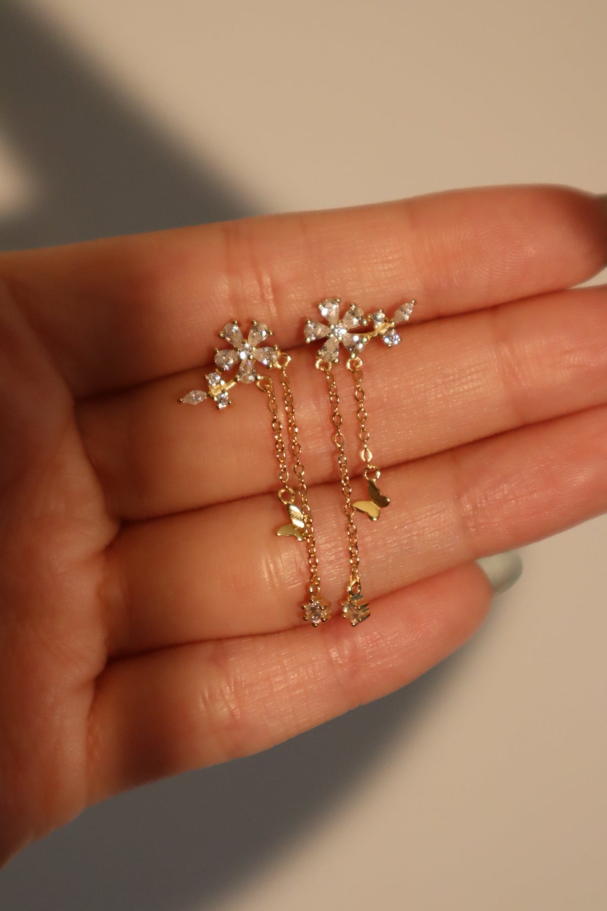 18K Real Gold Plated Diamond Flake Dangle Earrings