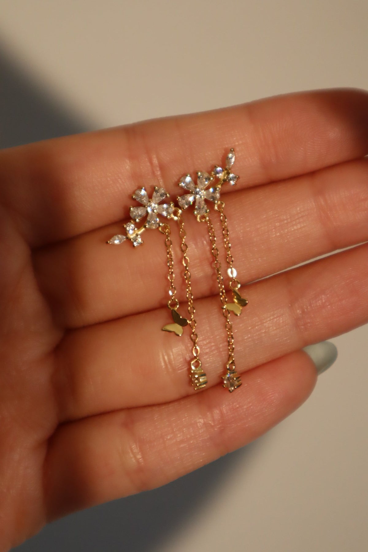 18K Real Gold Plated Diamond Flake Dangle Earrings