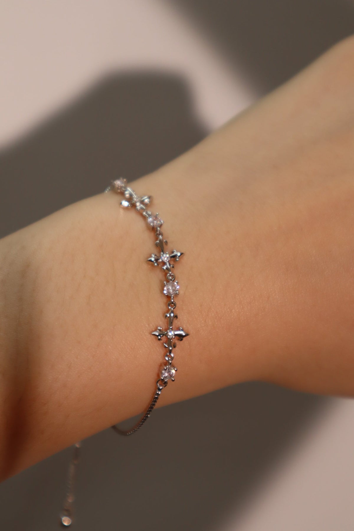 Palladium White Gold Plated Multi Diamond Cross Bracelet