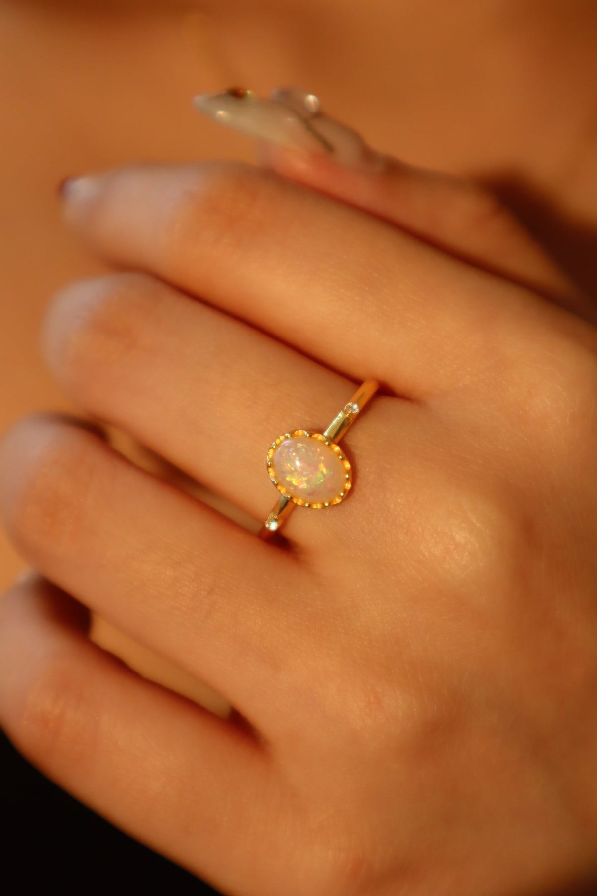 18K Real Gold Plated White Opal Ring