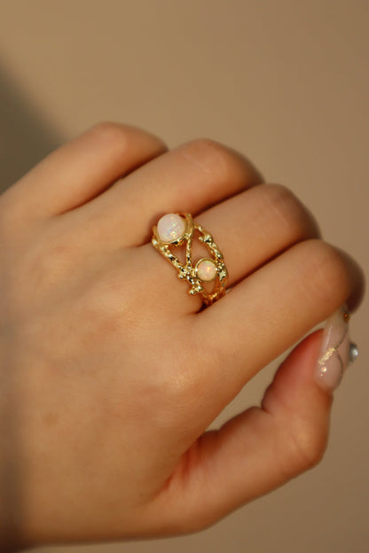 18K Real Gold Plated White Opal Crown Ring