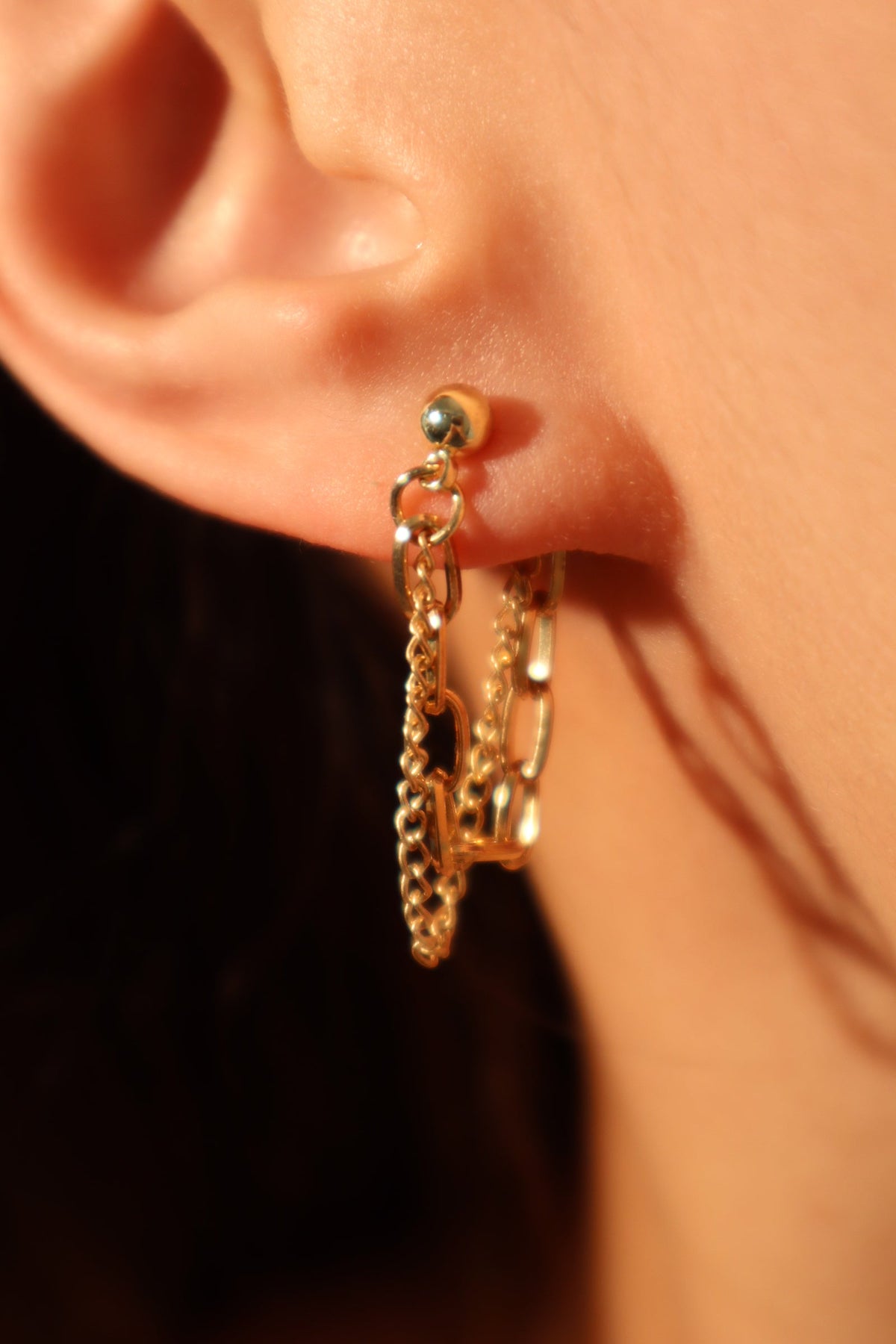 18K Gold Stainless Steel Chain Hoop Earrings
