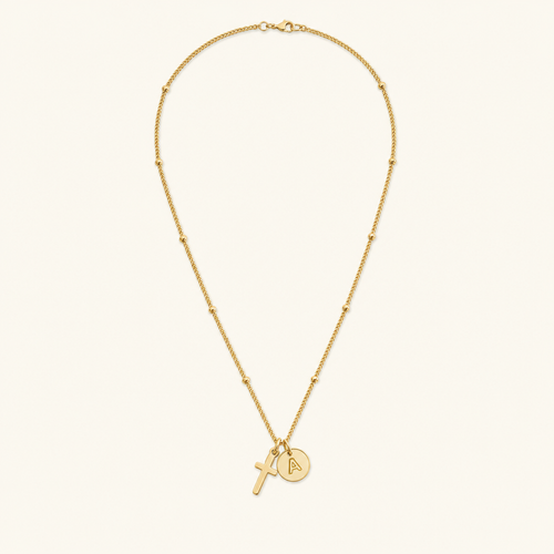Selah Cross Initial Gold Necklace