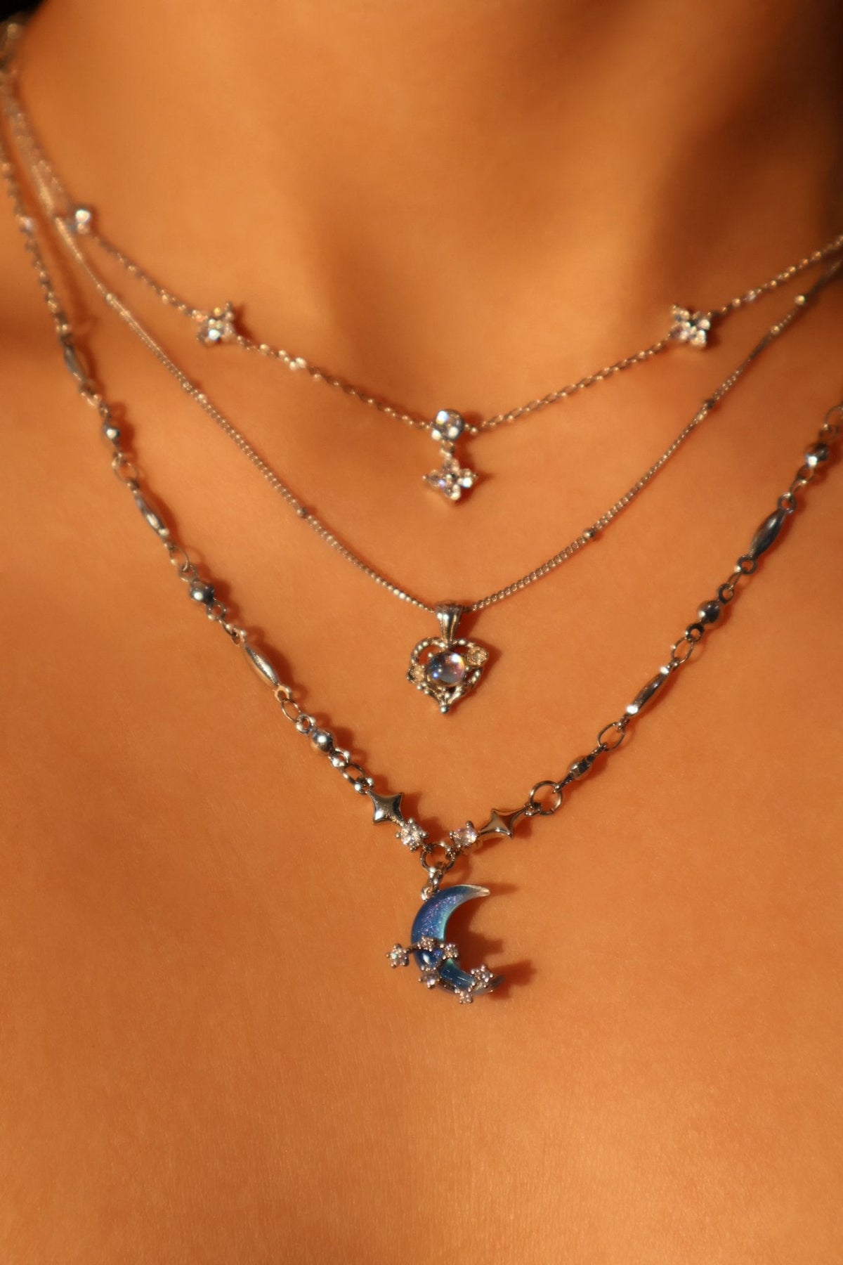Palladium White Gold Plated Multi Starlight Petal Necklace